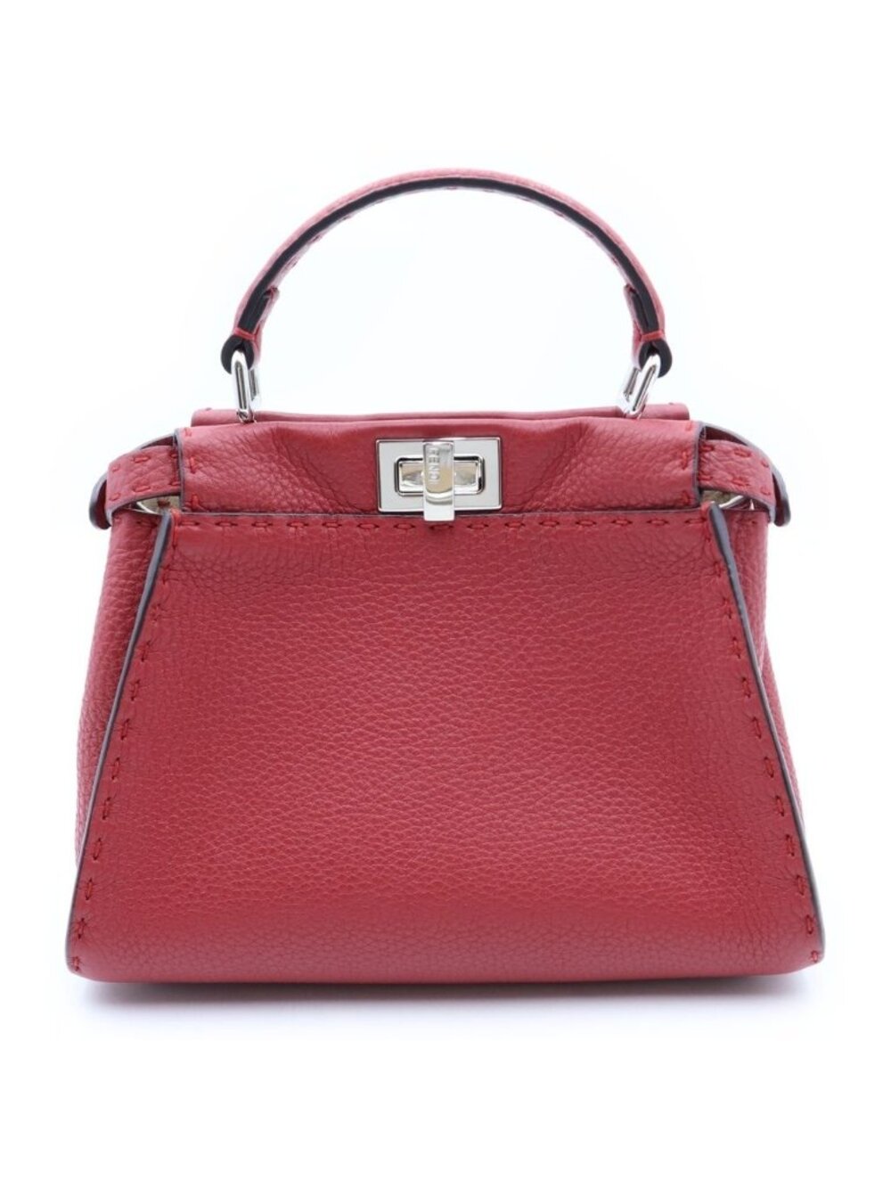 Fendi Peekaboo Mini Selleria Leather 2-Way Bag Silver Red